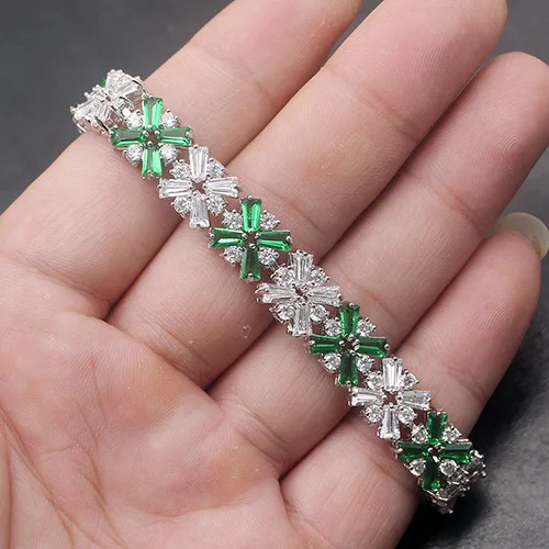 38% OFF Natural Gems Stone Shiny 925 Sterling Silver Tennis Chain Links Bracelet Women Jewelry 7 8 inch - Окраска металла: green white