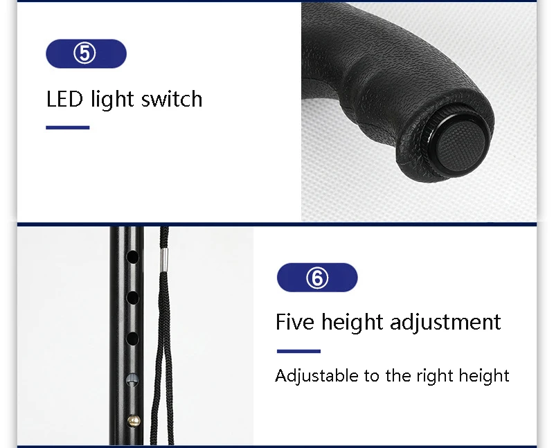Bengala ao ar Anti-skid para os Idosos Cana de Alumínio Multi-função com Led Muleta Dobrável Livre Luz Presentes Perfeitos 4 Pés 9 Livre Anti-skid para os Idosos Cana de