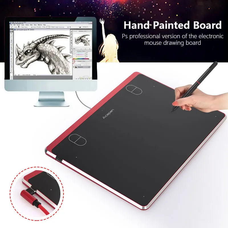 ACEPEN APE604 цифровой планшет Smart Graphic Pad 5080LPI алюминиевый сплав графика доска для