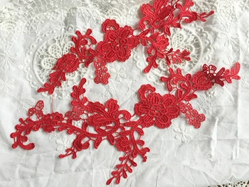 

5 mirror pair LP-DA812 DIY red polyester embroider lace patches Venise Lace flowers Lace Applique Garment accessories 330*130MM