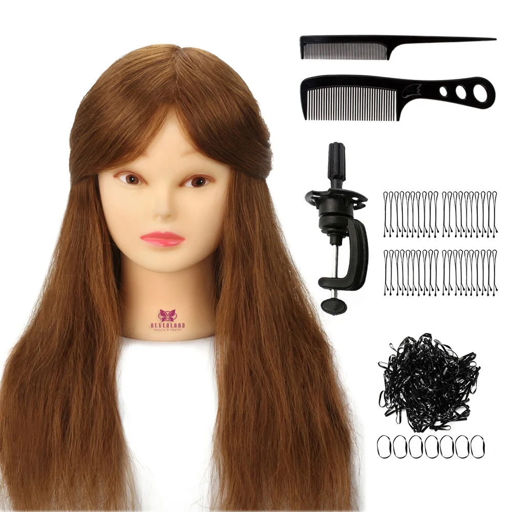 20'' Brown Hair Hairdressing Training Head Mannequin Hairstyles Doll