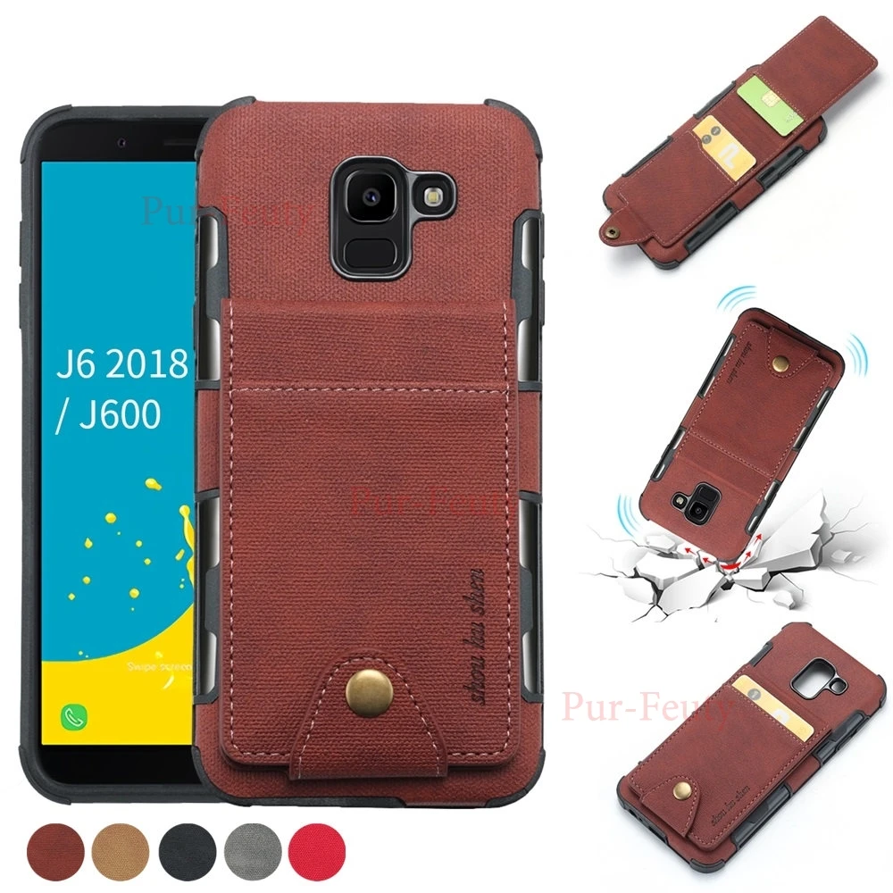

Case For Samsung Galaxy J6 Plus 2018 SM-J610FN/DS Slim Canvas Leather Shockproof Card Solt Holder Flip J6 SM-J600FN/DS J600FN/DS