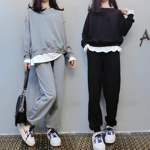 

Large Size Casual Tracksuit 2 Piece Set Women Year-old Female Costume Cartoon Conjunto Feminino Loose Ensemble Femme Deux Pieces