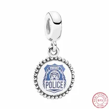 925 стерлингового серебра Синий Эмаль «полиция» кулон Подвески Бусины DIY Fit PANDORA Подвески для женщин Изготовление ювелирных изделий из драгоценных камней FL669