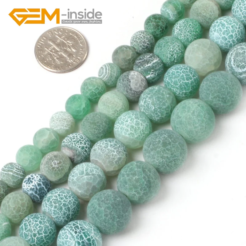 

Round Green Frosted Crackle Agates Beads Loose Bead For Jewelry Making Strand15" DIY Bracelet Necklace For Unisex Wholesale