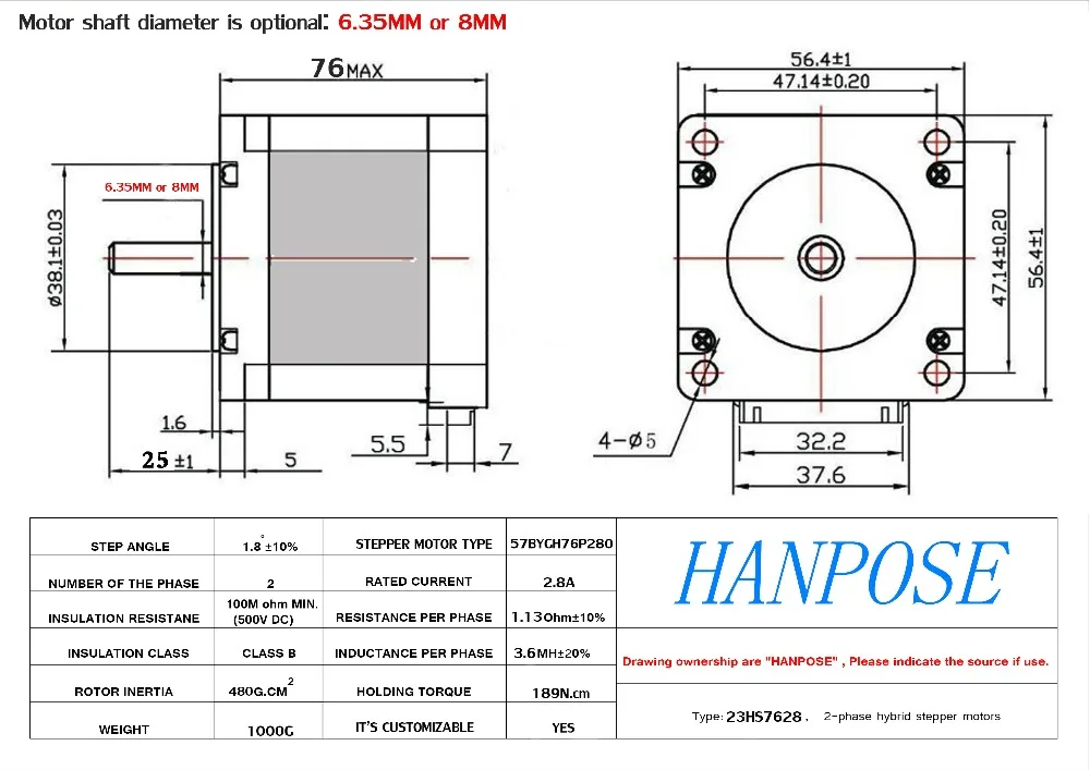 2 fase, 4-leads 20 kgcm cnc nema
