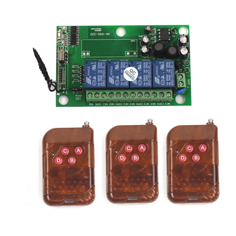 110V 220V 240V 4CH RF Wireless Remote Relay Switch Receiver Security Garage Doors Lamps 85-250V Switch Remote Control (3)