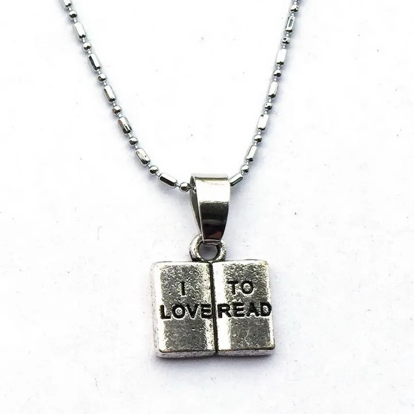 

I Love To Read Engraved Book Charm Chain Necklace Library Reading Book Lover Graduation Gift Literary Jewelry for Author Writer