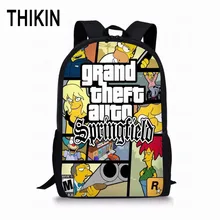 THIKIN Simpson GTA напечатаны школьные рюкзаки для мальчиков и девочек аниме детские школьные сумки женские повседневные рюкзаки для девочек Mochila