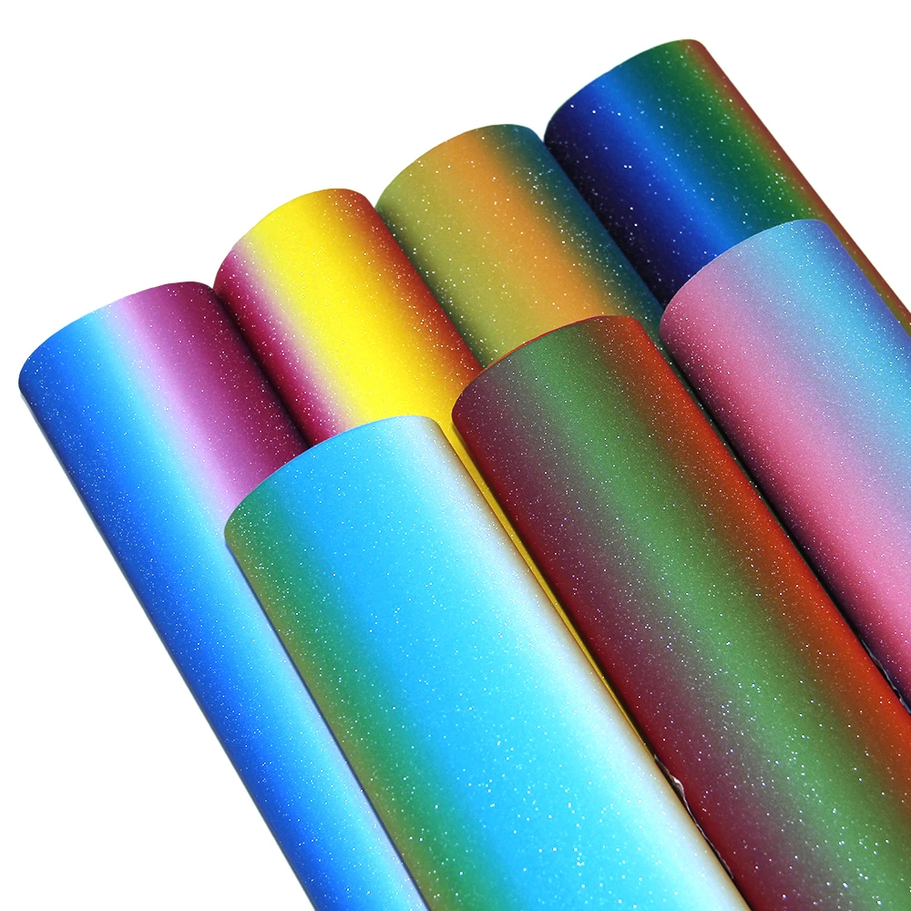 

7 Pcs 20*34cm Fine Flash Glitter Rainbow Gradient Synthetic Leather Set,DIY Handmade Materials For Making Crafts,1Yc7305