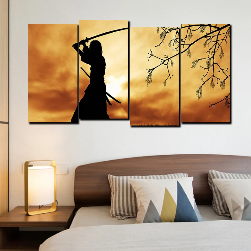

Home Oil Decoration 4 pieces Japanese warrior Unframed Canvas Painting DIY Modern Print Poster Pictures For Bedroom Living room