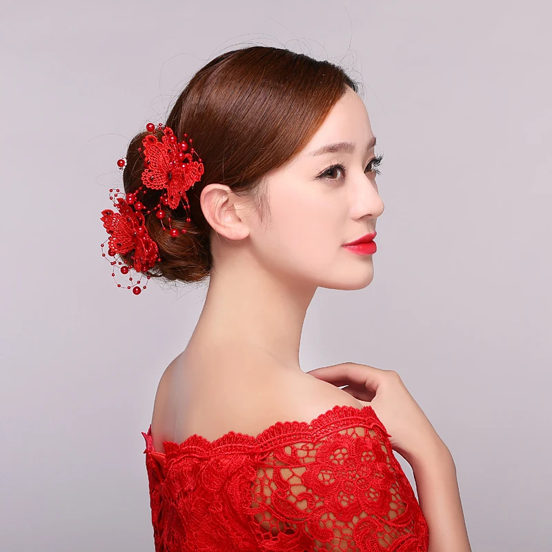 Buy 2 piece/lot pearl red lace butterfly wedding