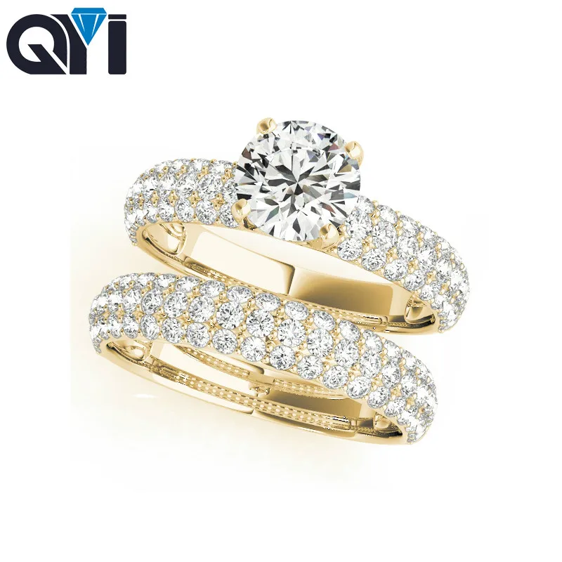 

QYI Wedding Engagement Rings Set For Woman 925 Sterling Silver Anniversary Accessories With Full Shiny Zircon Stone