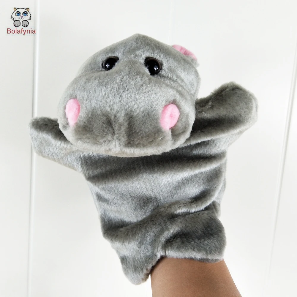 Grey Hippo Children Hand Puppet Plush Stuffed Toy 3182 sitting plush animals 35 cm hippo cow elephant monkey