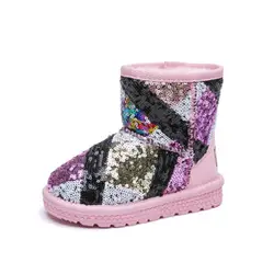 Scsech/зимние ботинки для девочек, утепленные блестками, теплые зимние ботинки для девочек, антискользящий для детей с мягкой подошвой, S8J09