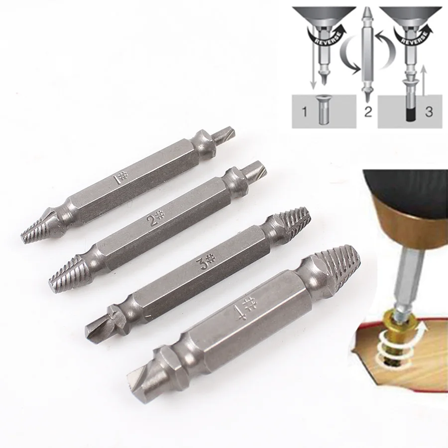 

KINGGUARD 4pcs Steel Broken Speed Out Damaged Screw Extractor Drill Bit Guide Set Broken Bolt Remover Easy Out Set