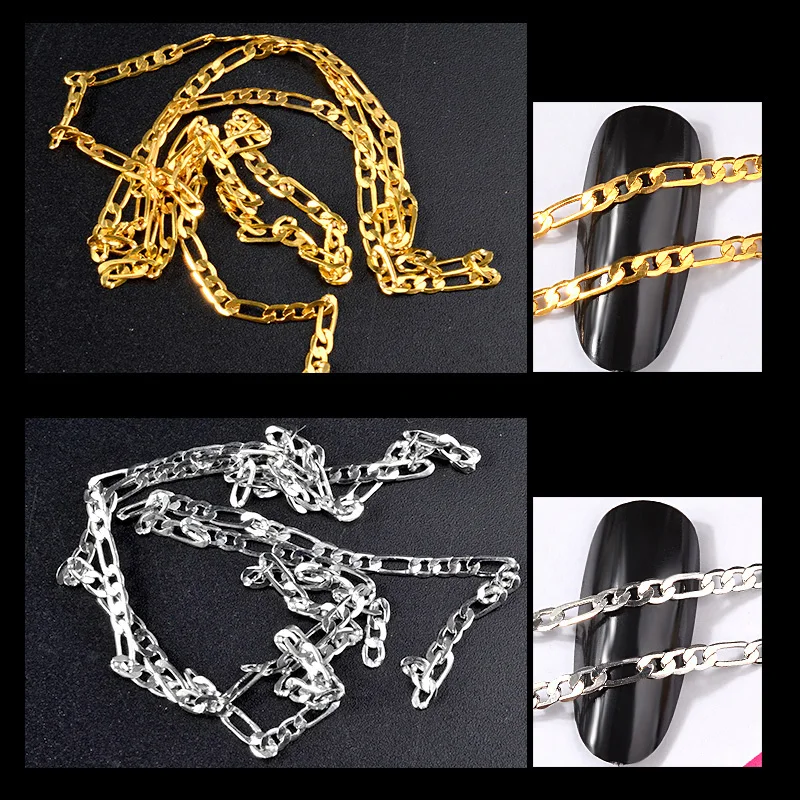 Thin Gold Silver Nail Art Metal Chains 50cm Rock Punk Studs 3d Decorations Manicure Jewelry Making DIY Nail Accessories