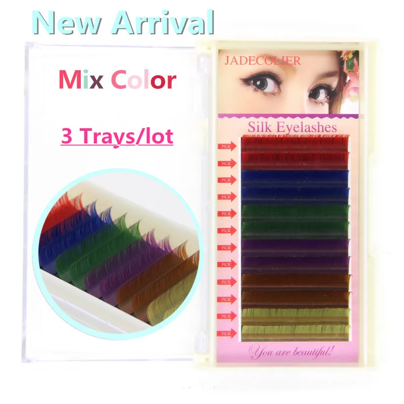 

3 trays/lot 10mm 12mm rainbow color individual eyelash extension fashion makeup beauty colorful false eyelash free shipping