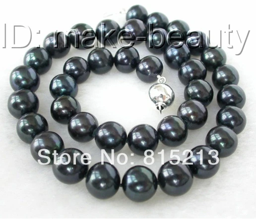 

N1256 stunning wow big 11-12mm round black freshwater cultured pearl necklace % Discount AAA
