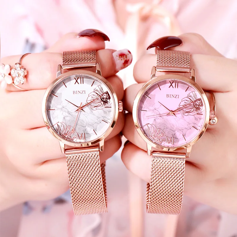 

Fashion Flower Quartz Watch Women Luxury Ladies Rose Gold Steel Mesh Wristwatch Female Clock Gift Reloj Mujer Montre Femme 2019