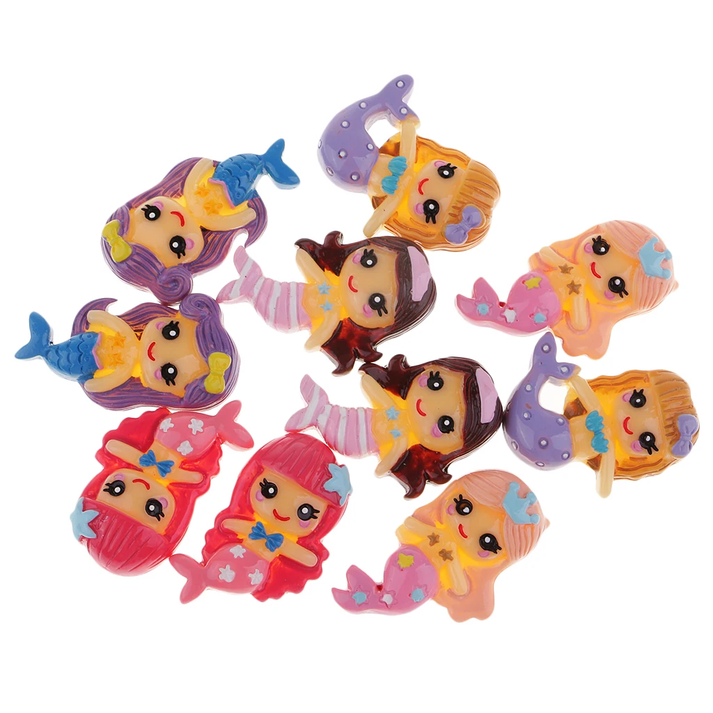 10pcs Cute Shape Resin Crafts Supply Flatback Phone Case Embellishments Cartoon 3D Mermaid Button Diy Ornaments