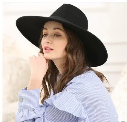 Super Kaku Besar Brim Topi Fedora Hitam 