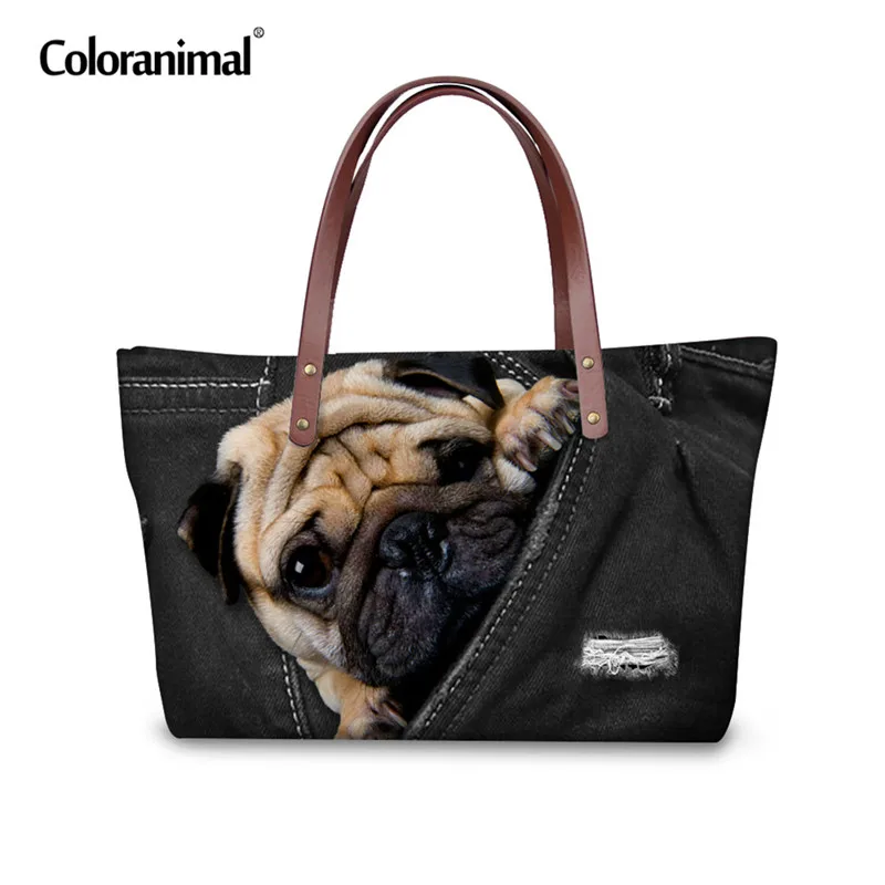 Coloranimal, роскошная женская сумка, 3D, черная, Джинсовая, с принтом, женские большие сумки, милые животные, кошка, собака, мопс, тоут, сумки на плечо для дам - Цвет: CC3321AL