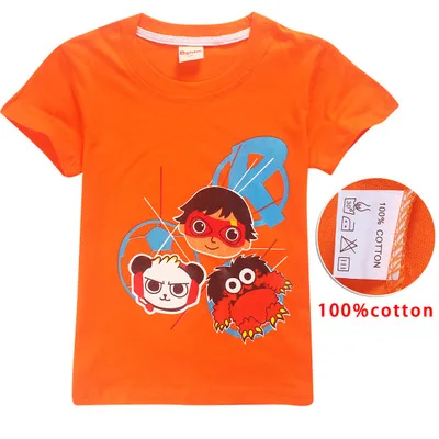 Летняя футболка для мальчиков и девочек с рисунком «Райан игрушки» хлопковая футболка «Ryan's World» футболки с короткими рукавами, топы, детская одежда для ролевых игр - Цвет: orange