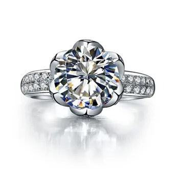 

Test Real ! test positive Moissanite Lotus Ring Moissanite Synthetic Carbon Ring Women 3CT Engagement Ring Sterling Silver