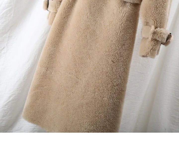 OFTBUY winter coat women windbreakers natural wool lamb fur sheepskin faux leather long trench coat Double-breast jacket