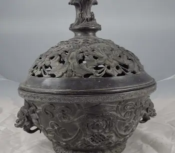 

10 China Old Pure Copper Bronze Temple Chrysanthemum Vase Censer incense burner