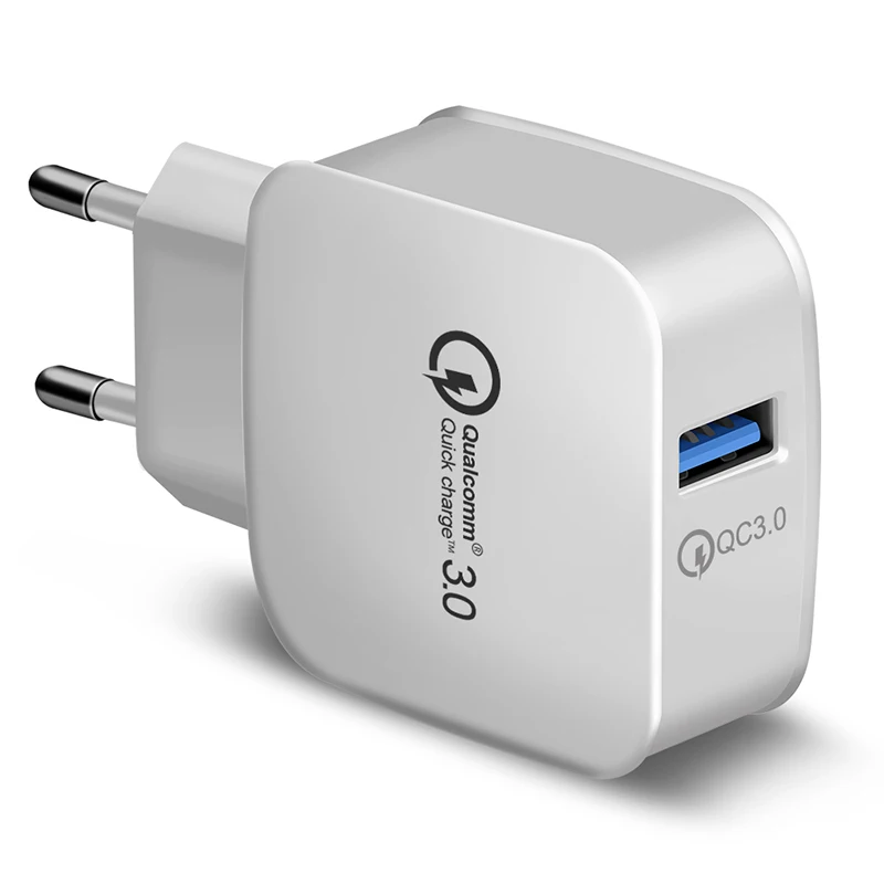 QC3.0 зарядное устройство Quick Charge 3,0 EU/US Wall 18 Вт Быстрая зарядка USB Supercharge для iPhone Xs samsung S10 Xiaomi huawei LG Usb кабель - Тип штекера: White