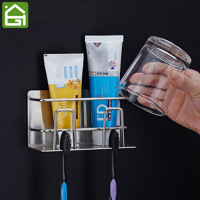 

Stainless Steel Toothbrush Holder Wall Mounted Stick Bathroom Toothbrush Storage Toothbrush and Toothpaste Shelf