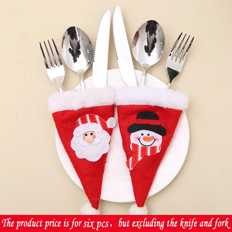 

Olayer 6 PCS Dinnerware Sets Christmas Gift Caps Cutlery Holder Knife Fork Set Christmas Hat Storage Tool Christmas Ornament