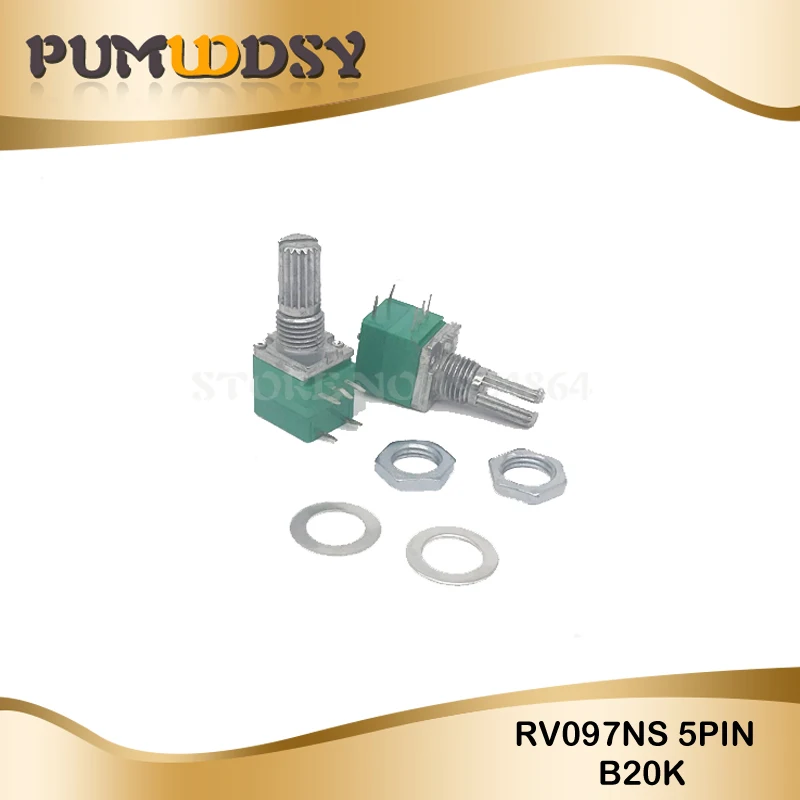 5pcs RV097NS 20K single linked potentiometer B20K with a switch audio 5pin shaft 15mm amplifier sealing | Электронные компоненты