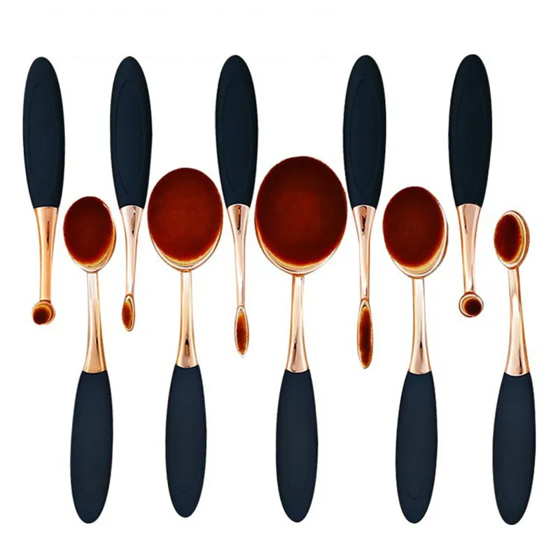 

Artsecret 10 pcs Multipurpose Oval Toothbrush Makeup Brush Set Foundation Contour Brush Soft Synthetic Hair Golden Ferrule