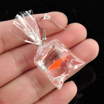 

1 Pair Women Funny Goldfish Water Bag Shape Dangle Hook Earrings Charm Jewelry Gift For Girl Festival Gift
