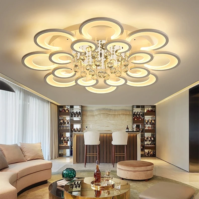 

Free Shipping 680/800/950mm Crystal Modern Led Chandelier For Living Room Study Room In White Round Acrylic Chandeliers Fixtures