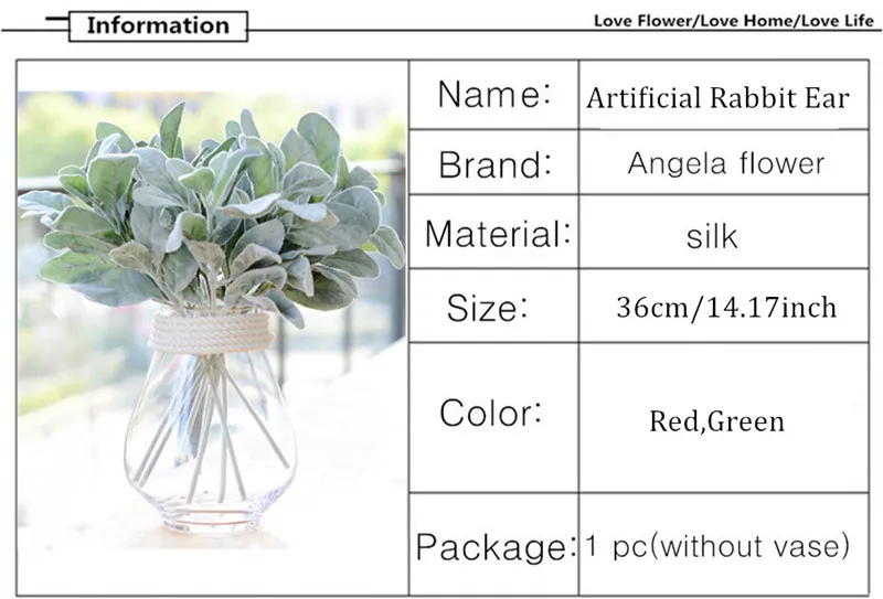 Искусственный кролик ухо растение ветка шелк flore осенние листья дома Рождество сад декор свадебный цветок DIY аранжирование гирлянда