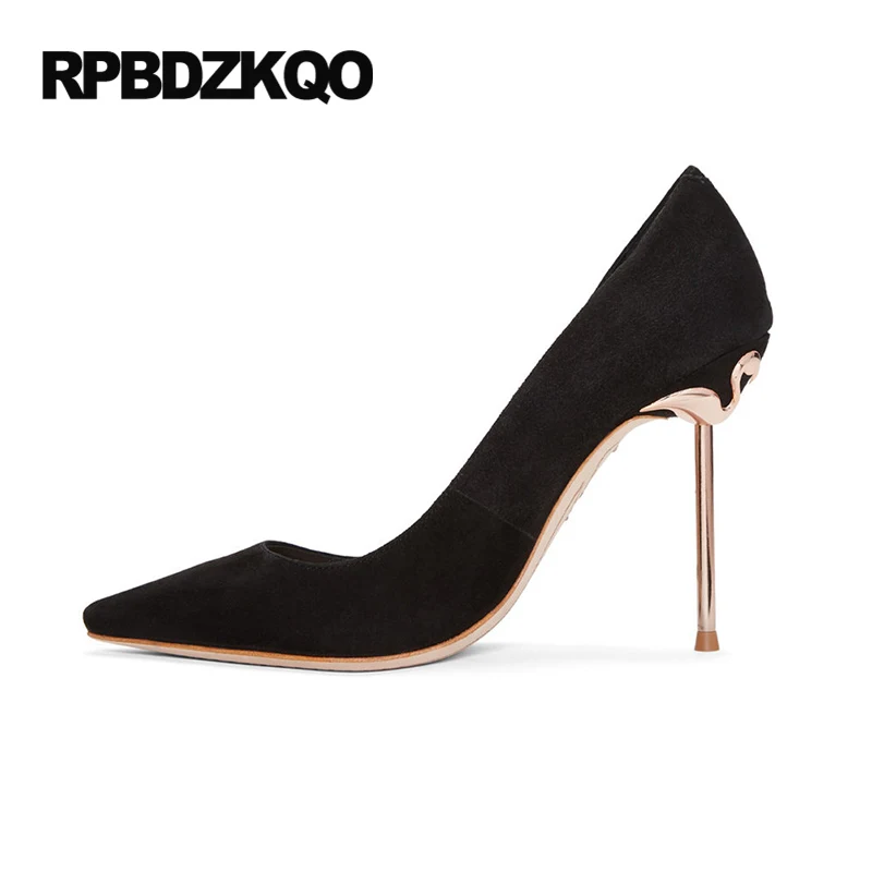 Metal Heels Stiletto Black 11 43 Pumps Pointed Toe Luxury Brand Shoes Women 2017 High Thin Designer Prom Plus Size 33 Flamingo