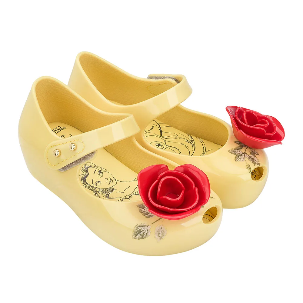 Mini Melissa Ultragirl+ beauty And The Beast г. Летняя прозрачная обувь с бантом для девочек Нескользящие сандалии для девочек детские пляжные сандалии для малышей - Цвет: Yellow