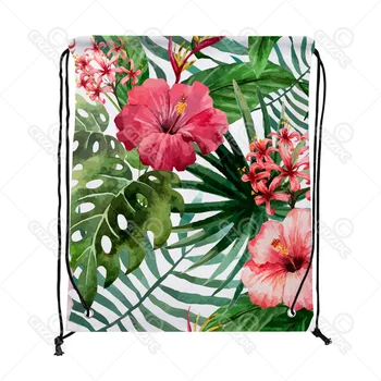 

Watercolor Tropical Hawaiian Flowers Print Drawstring Backpack Shopping Travel Sack Shoes Gift Bag mochilas feminina
