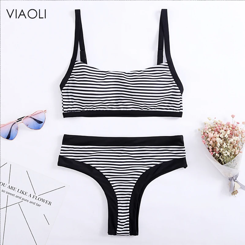 

Black&white Stripes Bikini Set Ladies Sexy Beach Sport Swimwear Women Swimsuit Swimming Bathing Suit 2018 Wholesale Girl