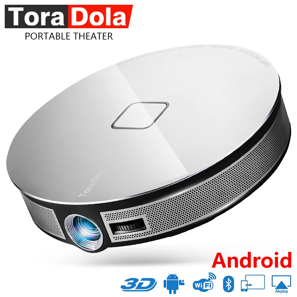 TORA DOLA Smart HD Projector 1280*720P Resolution.Build in Android wifi, 12000mAH Battery Home Theater Support 4K Active 3D. D8S