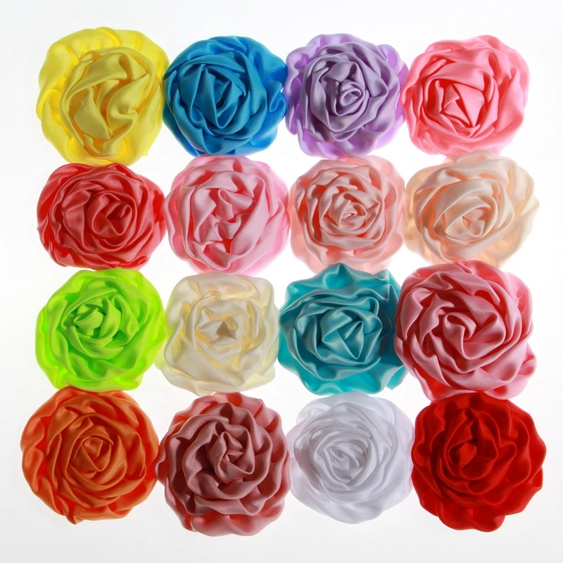 

60pcs 3" 7.6cm Chiffon Ruffles Rose Bud Flower Fashion Hair Accessories Decoration Flower DIY Accessory Without Hairclip