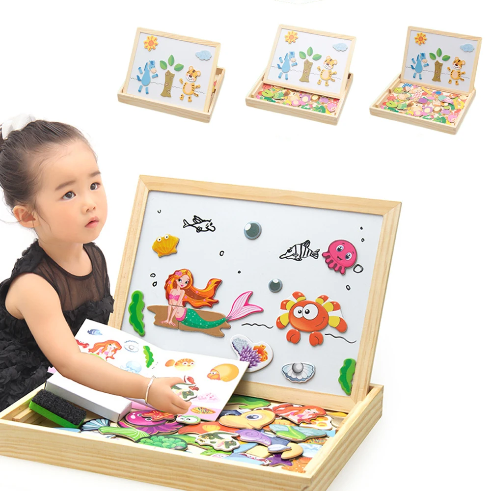 20 Styles 100pc Wooden Magnetic Puzzle Baby Kids Educational Toys Children 3d Puzzle Drawing Board Learning Wood Toys Brinquedos