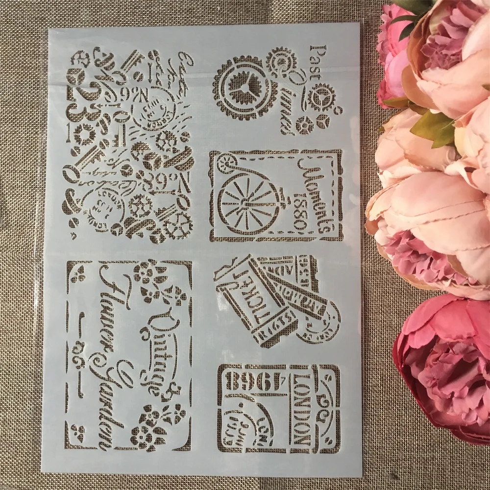 

1Pcs A4 Vintage Tickets DIY Layering Stencils Wall Painting Scrapbook Coloring Embossing Album Decorative Paper Card Template