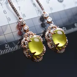 Распродажа Fine Jewelry Настоящее Высокое качество 925 стерлингового серебра 100% Натуральный пренит Серьги с драгоценными камнями для Для женщин