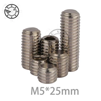 

100Pcs DIN913 M5*25mm 304 Stainless Steel Metric Thread Grub Screws Flat Point Hexagon Socket Set Screws Headless M5x25 mm