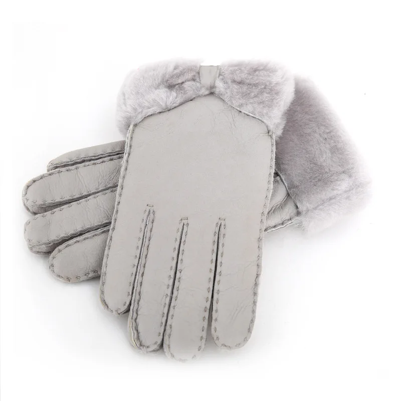 Зимние перчатки для женщин, дизайнер, тяжелый тип, натуральная кожа, шерсть, меховые перчатки, милые девушки, овчина, кожа, очень теплые зимние варежки